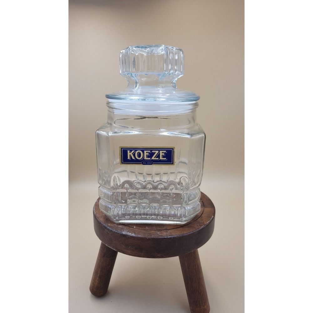 Vintage‎ Koezes Clear Glass  Canister Apothecary Candy Jar with Lid 7" H